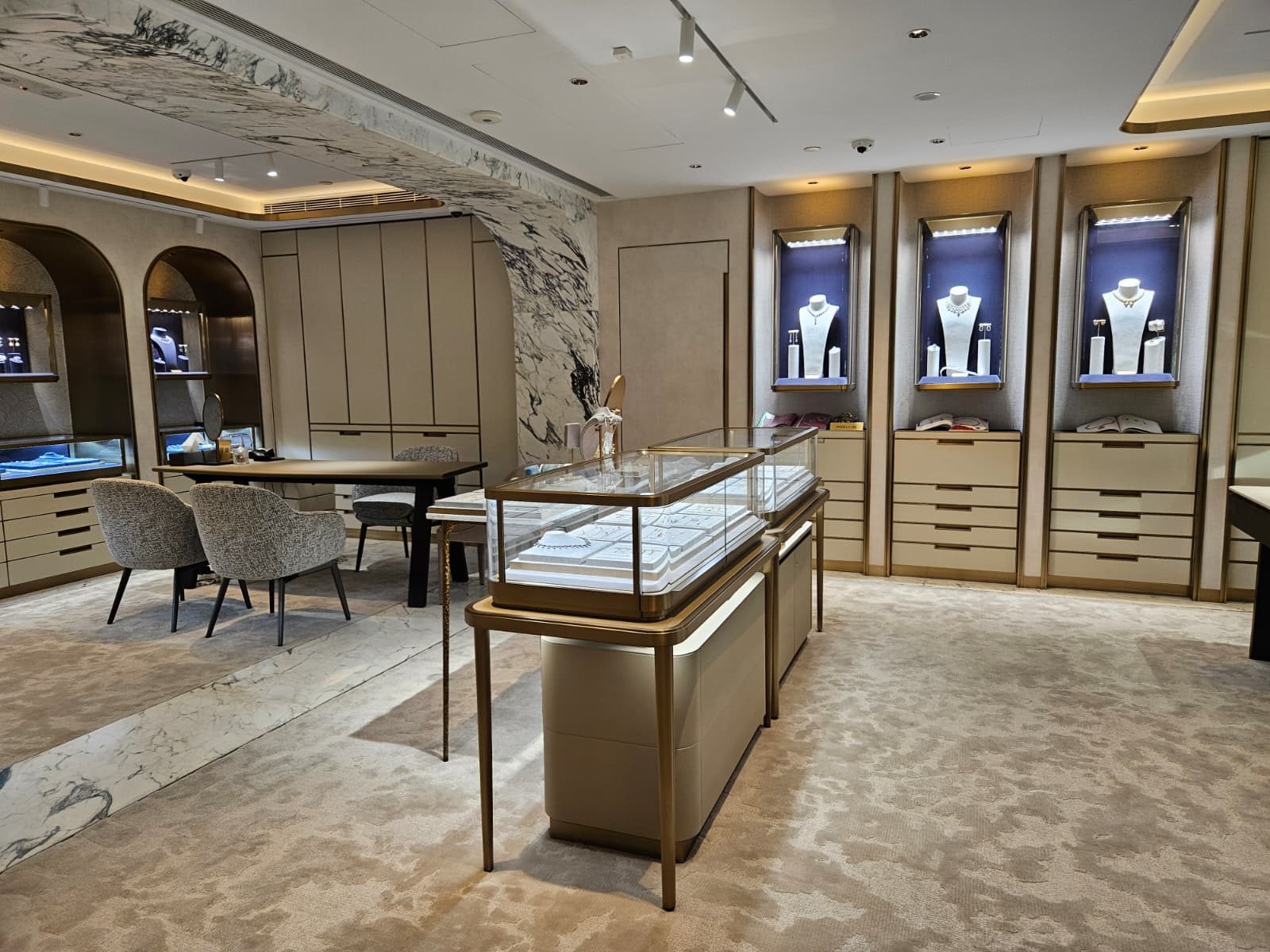 Montresor Infini Hong Kong Jewelry store interior with display cases and cabinets.